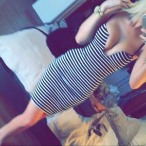 Nookie, LoveNookie; Black & white stripped pencil dress